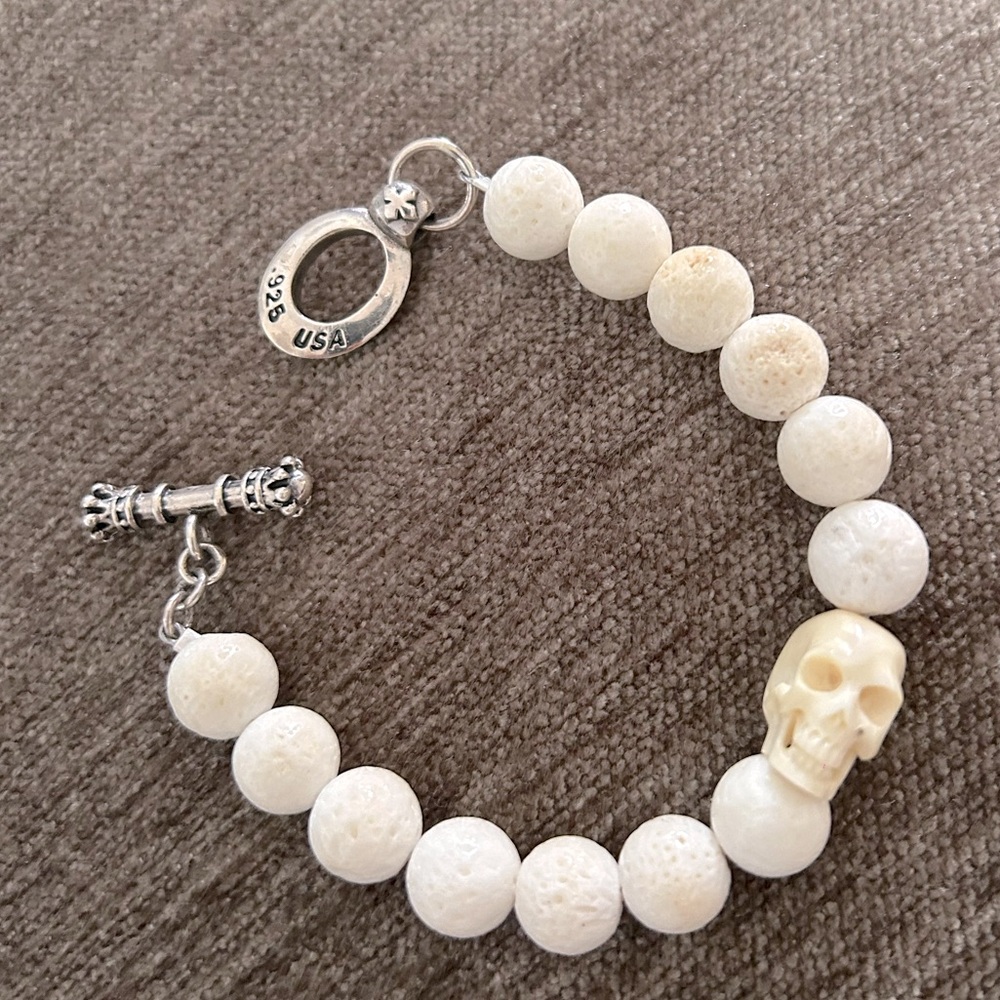 King Baby White Coral Skull Beaded Bracelet 925